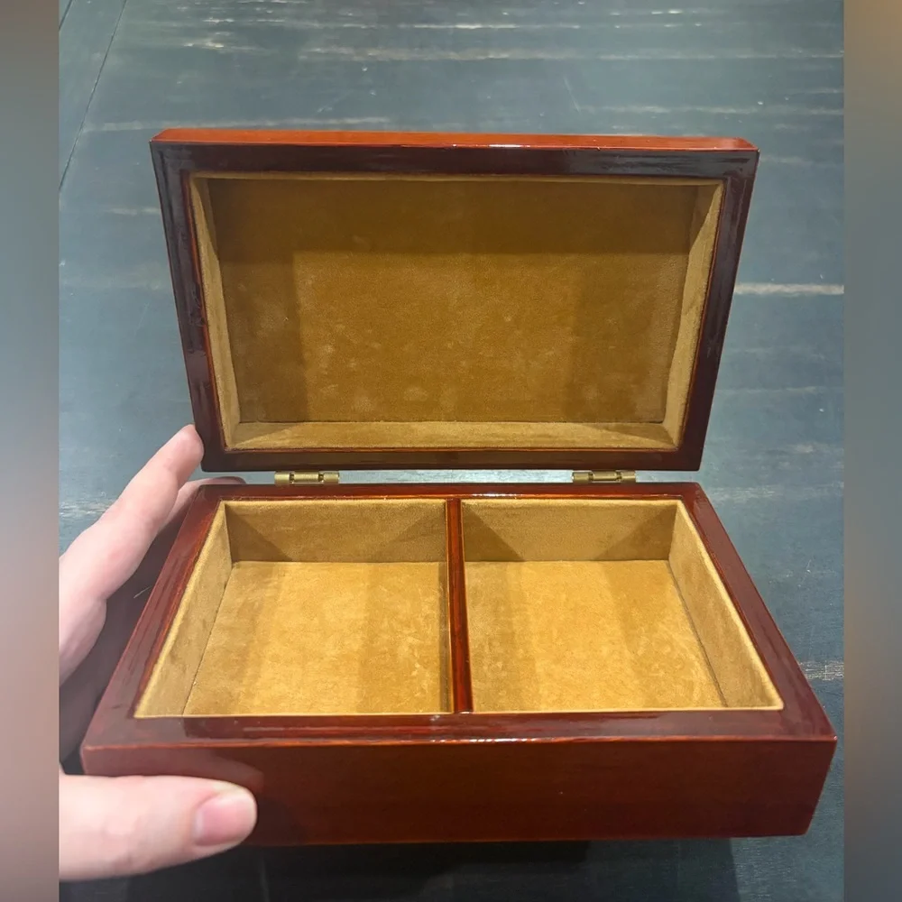 Vintage Belted Cherry Wood Jewelry Box